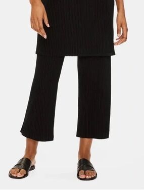 Eileen Fisher Rib Knit Cropped Wide Leg Pants Size L